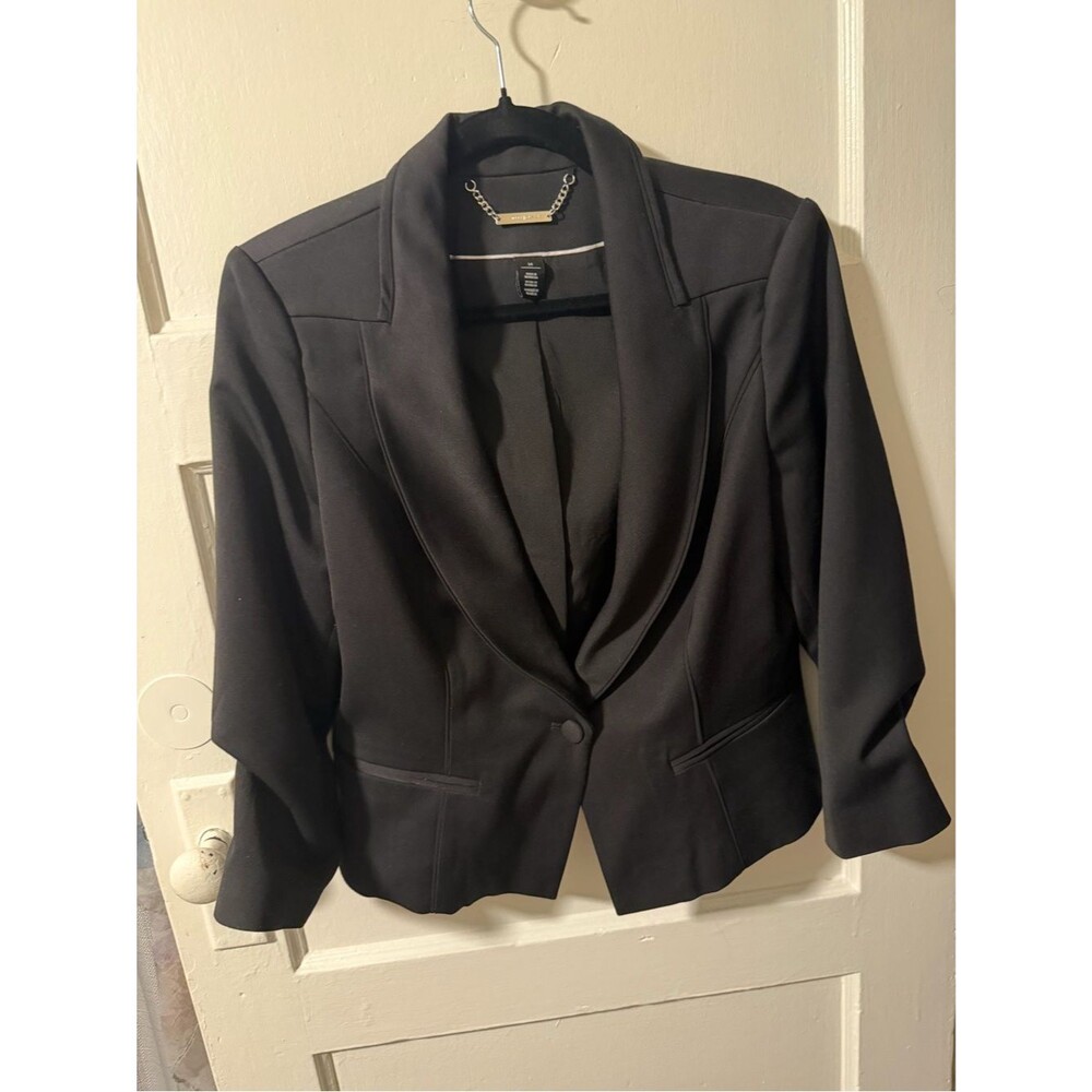 White House Black Market Black Tuxedo Blazer Ruched Sleeves 14 Whimsigoth Glam